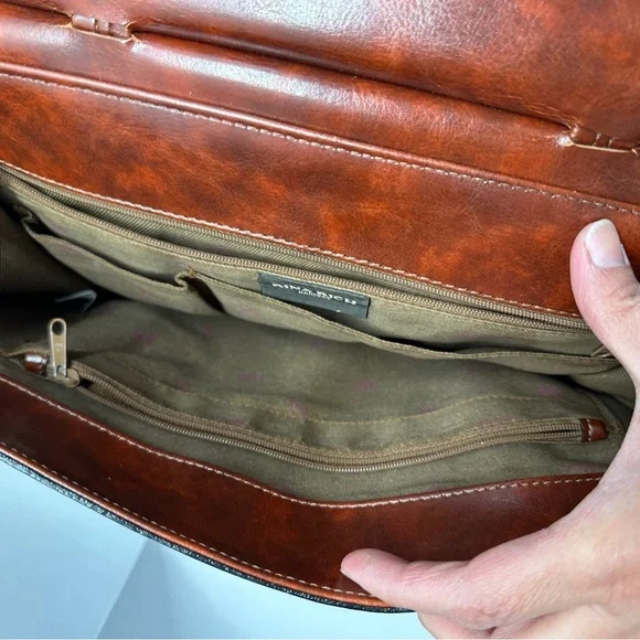 Vtg RinaRich Brown Leather Structured Satchel Handbag Top Handle Crossbody Purse - Picture 8 of 8